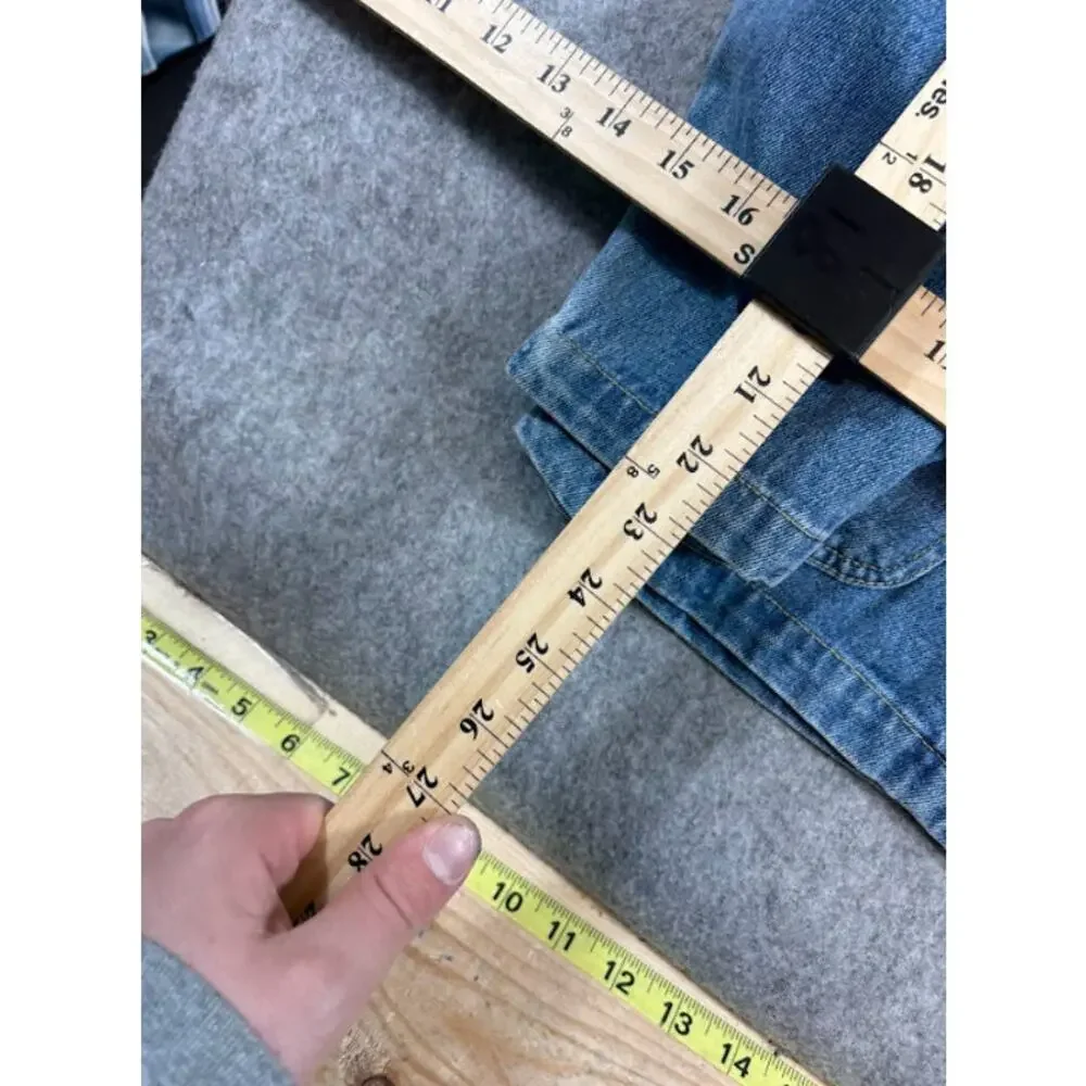 VTG Baccini Denim Jacket Womens Medium Leopard Collar Belted Chore Barn 90s Y2K - Picture 5 of 7